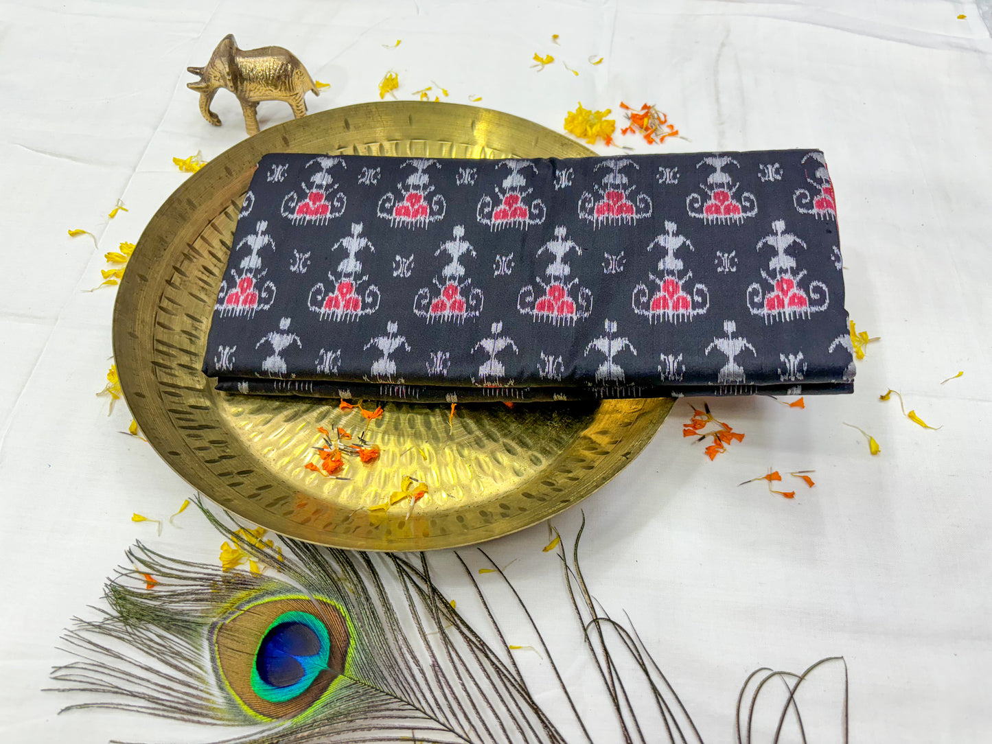 Black red Sambalpuri half tissue pure silk saree