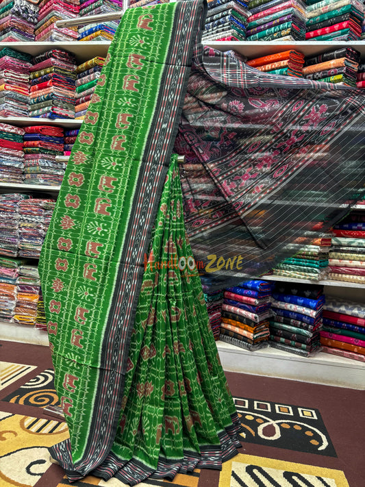 Green with black mini Nabakothi khandua cotton saree
