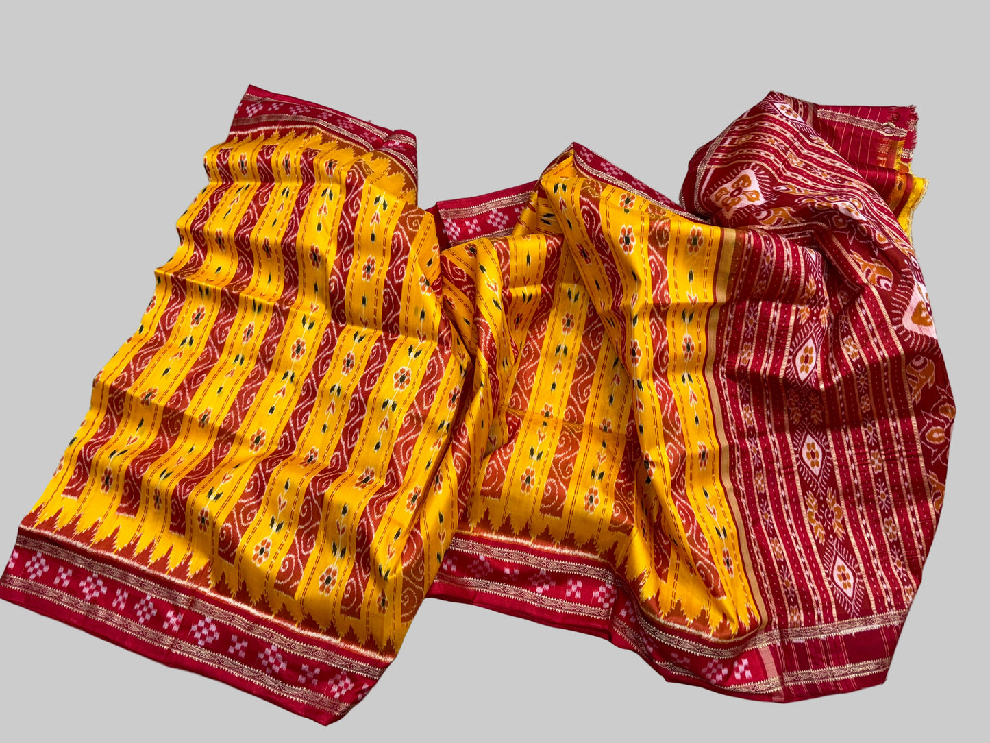 Yellow with red Khandua pata saree