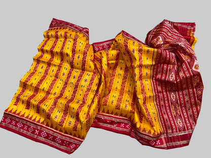 Yellow with red Khandua pata saree