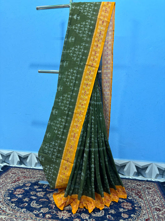 Green with yellow khandua tribal cottonsaree