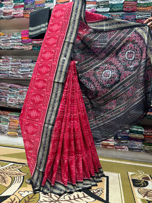 Exclusive flower with black border khandua cotton saree