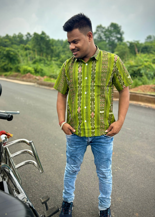 Green Flower Ikat (Mens' Half Shirt)
