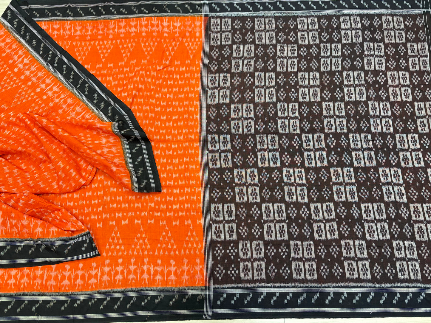 Special orange black khandua cotton saree