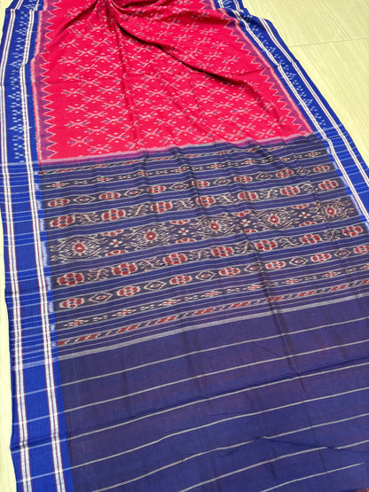 Red with blue border khandua cotton saree