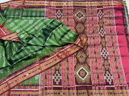 Mehendi green with red khandua silk saree