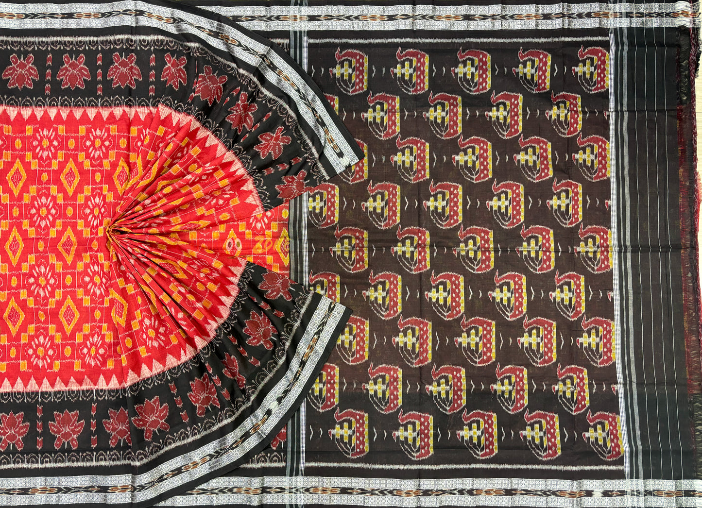 Meroon with black flowers scot khandua cotton saree