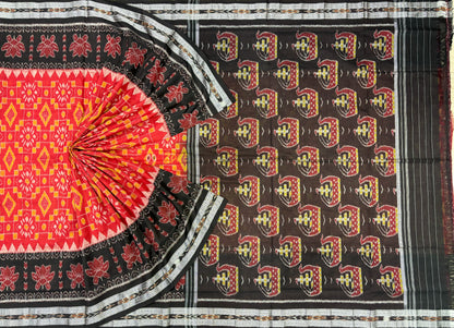 Meroon with black flowers scot khandua cotton saree