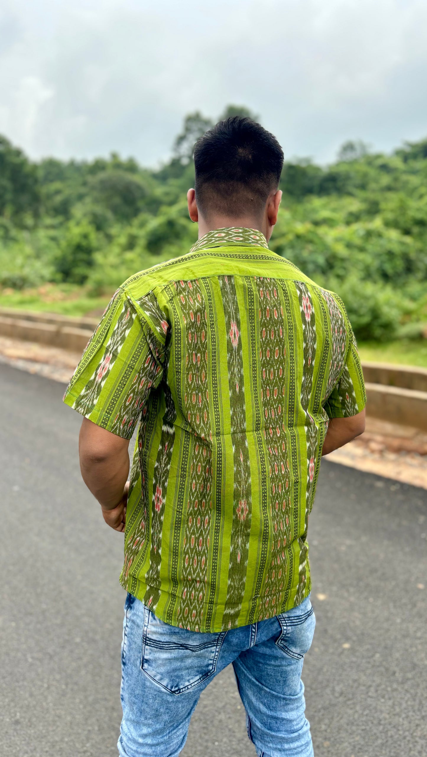 Green Flower Ikat (Mens' Half Shirt)