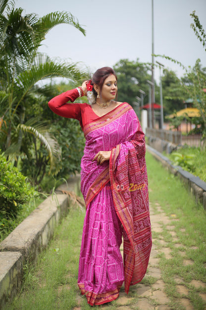 Pink with meroon khandua cotton saree