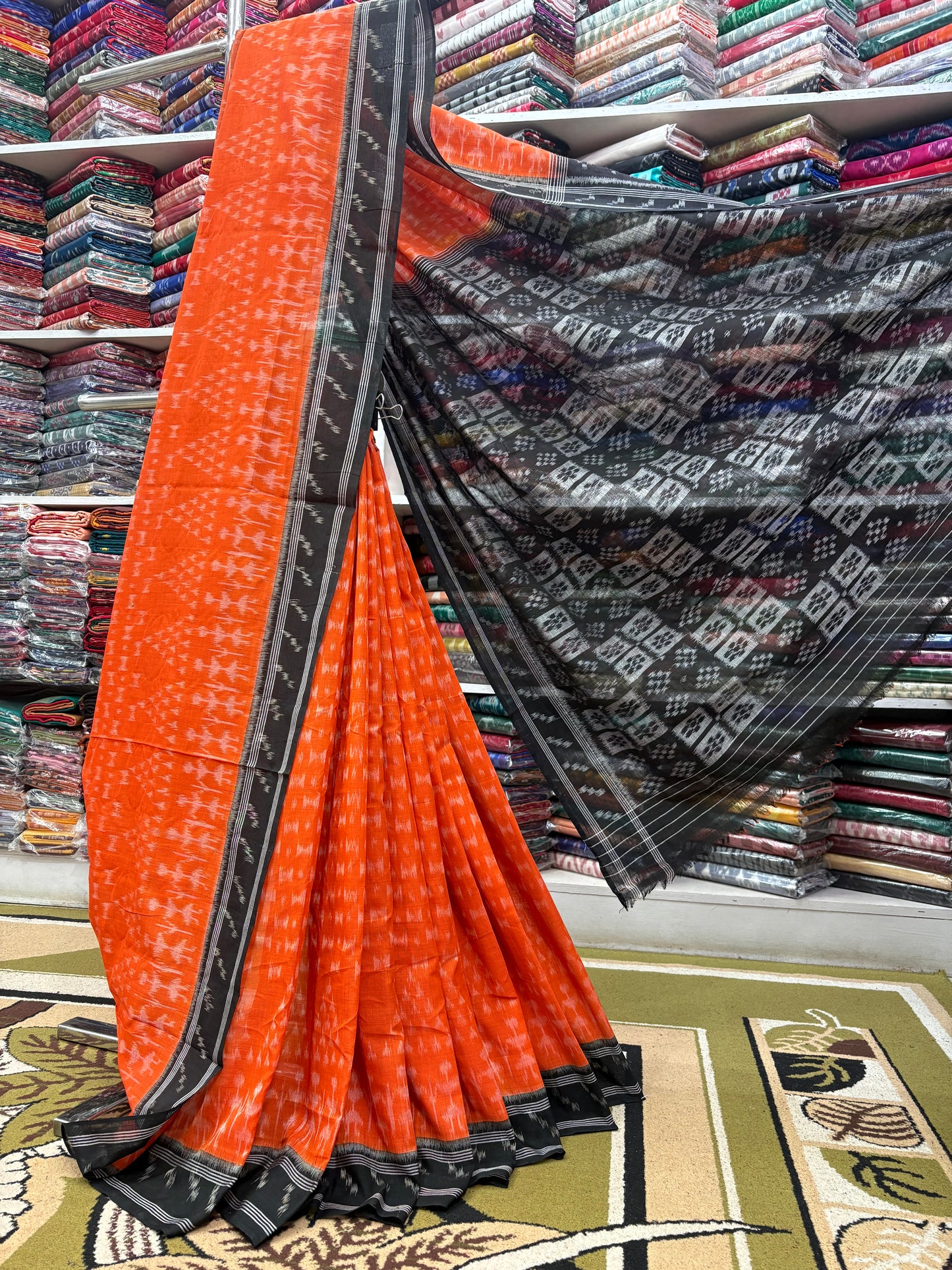 Special orange black khandua cotton saree