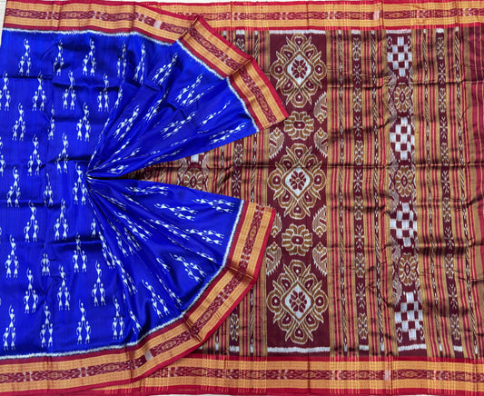 Blue with meroon tribal khandua silk saree