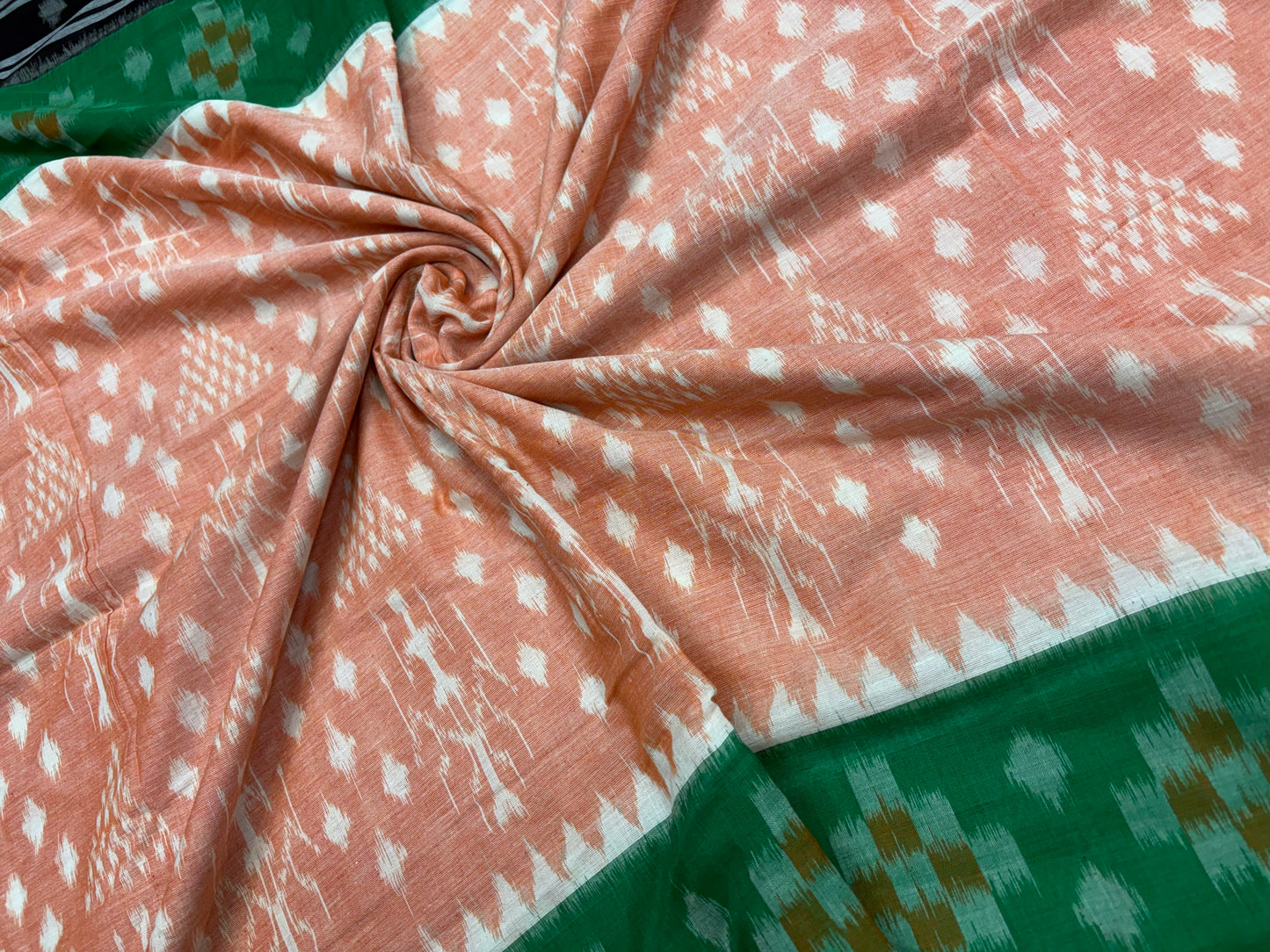 Special light orange with green khandua cotton saree