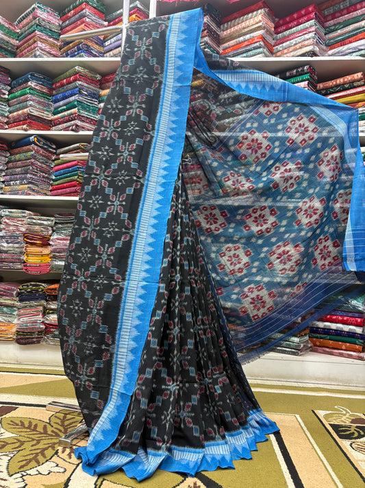 Contemporary black khandua cotton saree