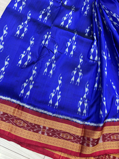 Blue with meroon tribal khandua silk saree