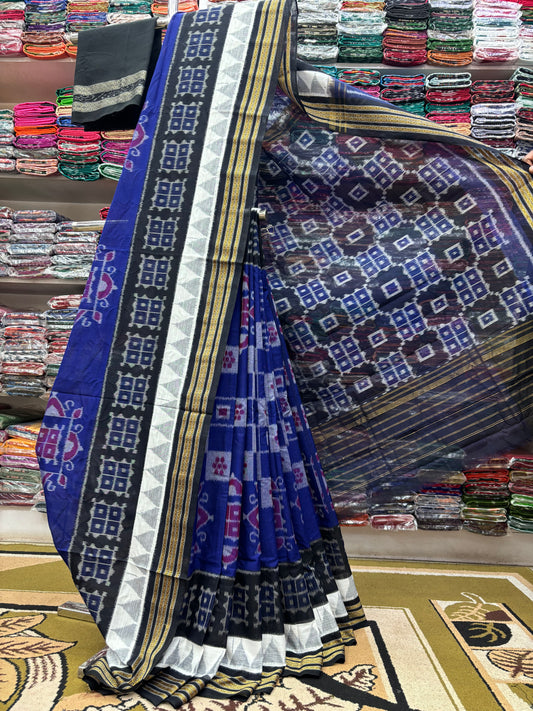 Blue body big pasapali khandua cotton saree