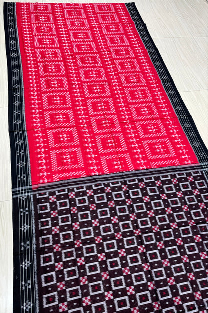 Red with black tribal cotton saree