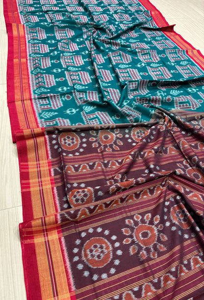 Green body temple cotton saree