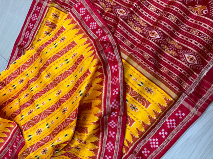 Yellow with red Khandua pata saree