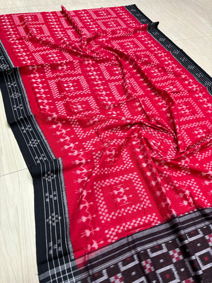 Red with black tribal cotton saree
