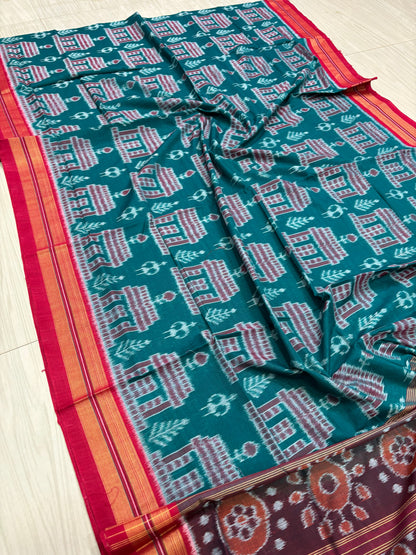 Green body temple cotton saree