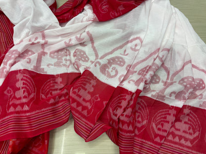 White red with boat border khandua cotton saree