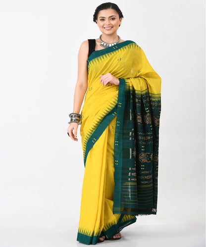 Yellow green border buti khandua cotton saree