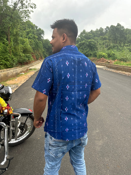 Blue pasapali ikat half shirt