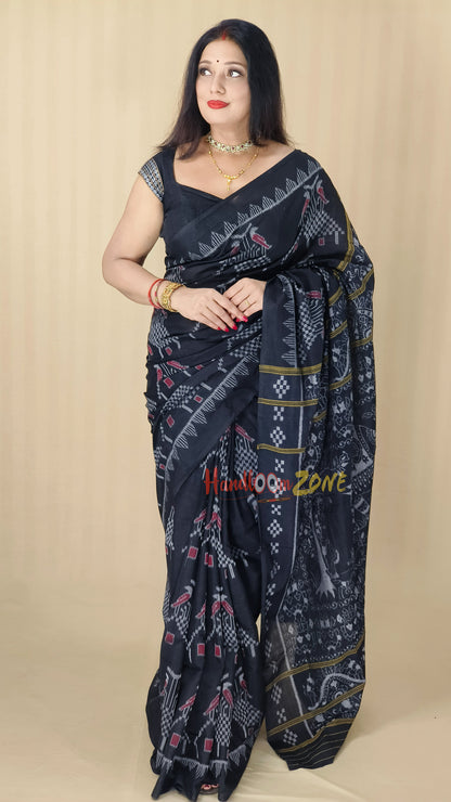 Contemporary black house khandua cotton saree