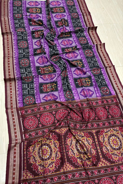 Double ikat flowers with Meroon border Sambalpuri cotton saree