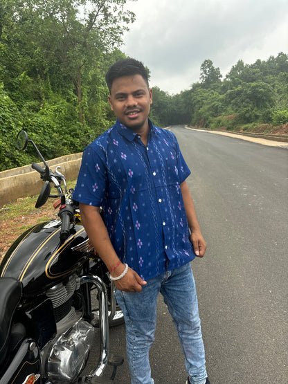 Blue pasapali ikat half shirt