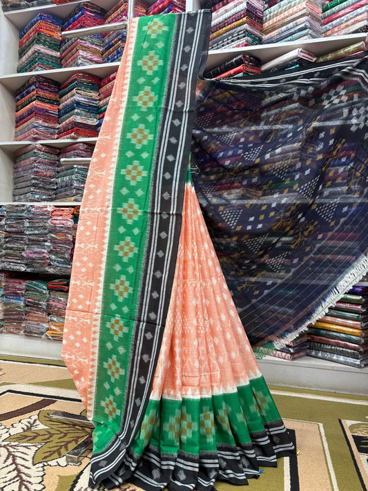 Special light orange with green khandua cotton saree