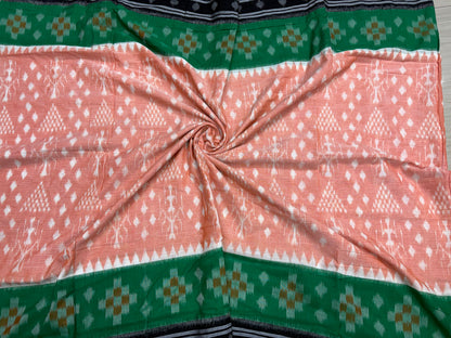 Special light orange with green khandua cotton saree