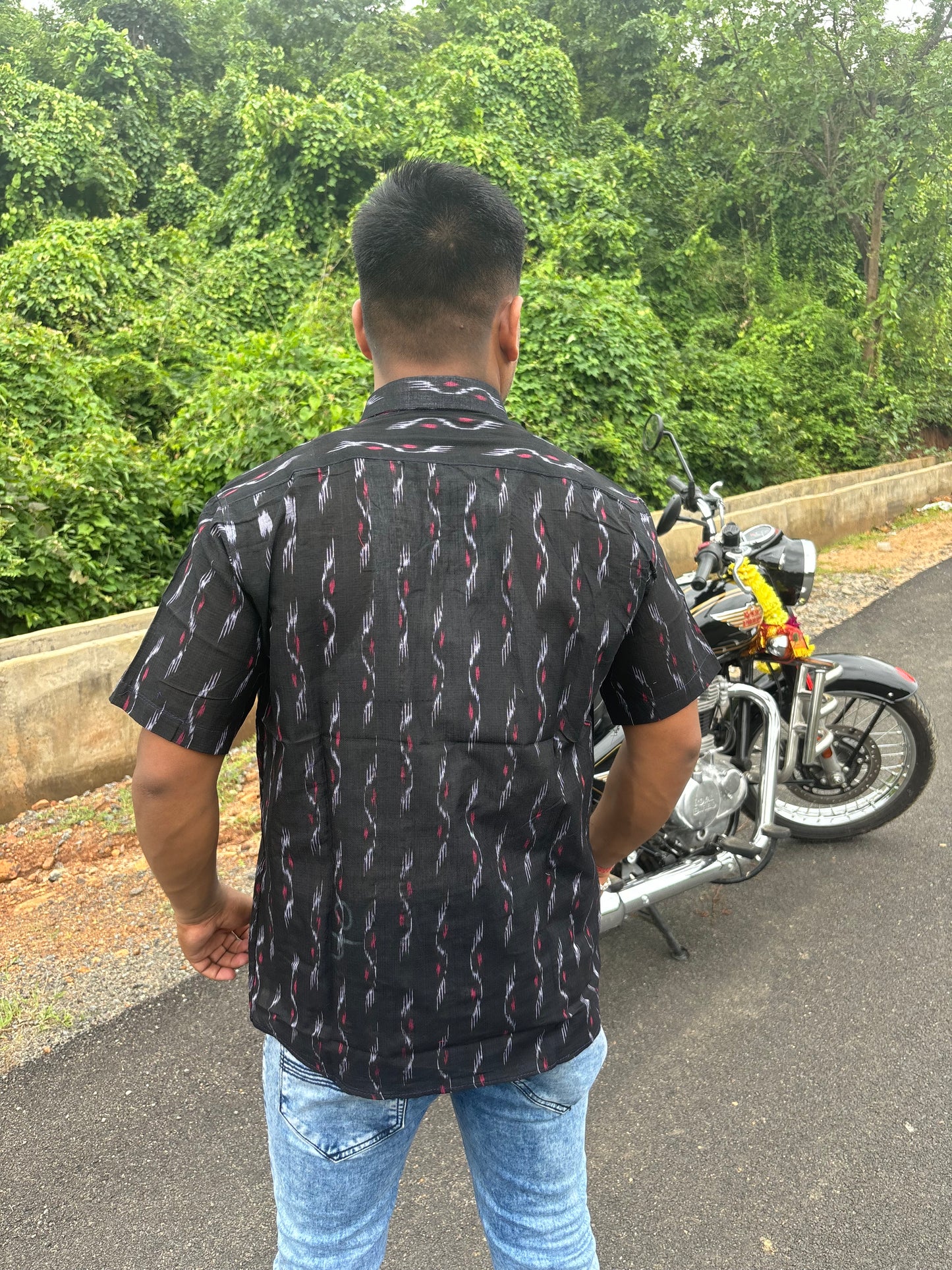 Black Ikat pure cotton Mens' Half Shirt