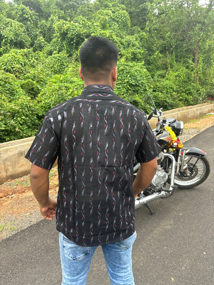 Black Ikat pure cotton Mens' Half Shirt