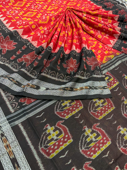 Meroon with black flowers scot khandua cotton saree