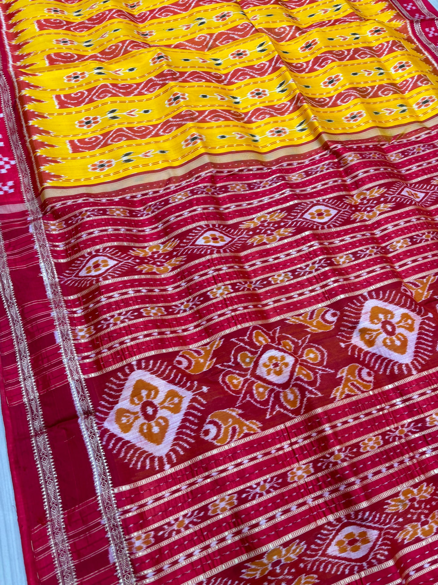 Yellow with red Khandua pata saree
