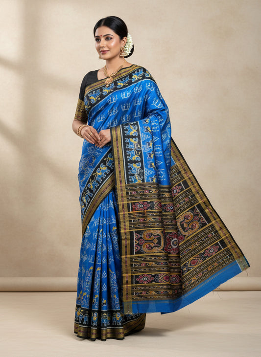 Lion scot with tribal khandua silk saree