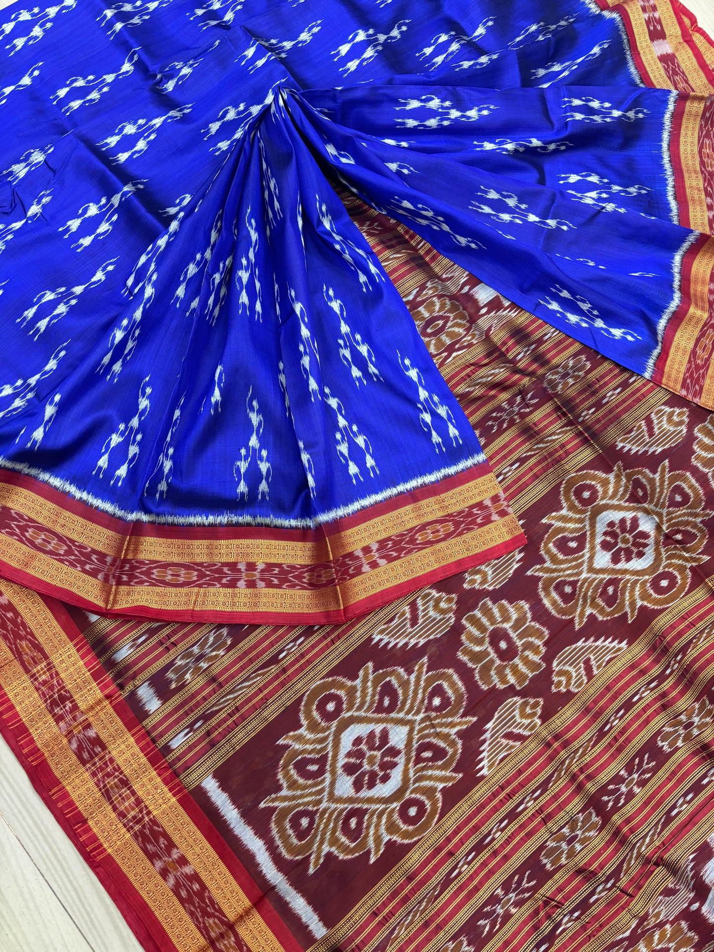 Blue with meroon tribal khandua silk saree