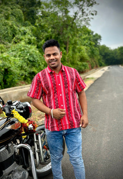 Red flowers half shirt