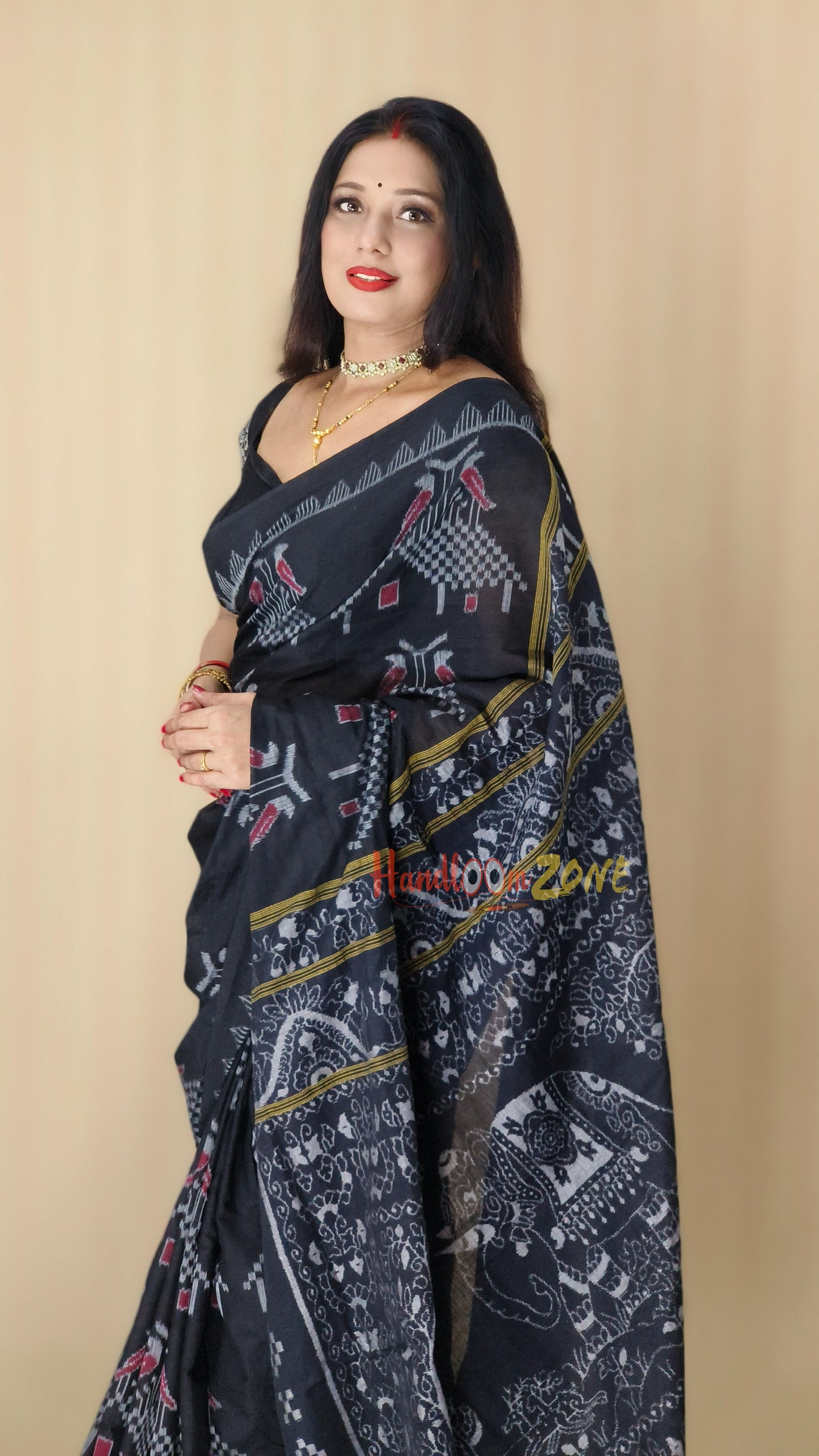 Contemporary black house khandua cotton saree