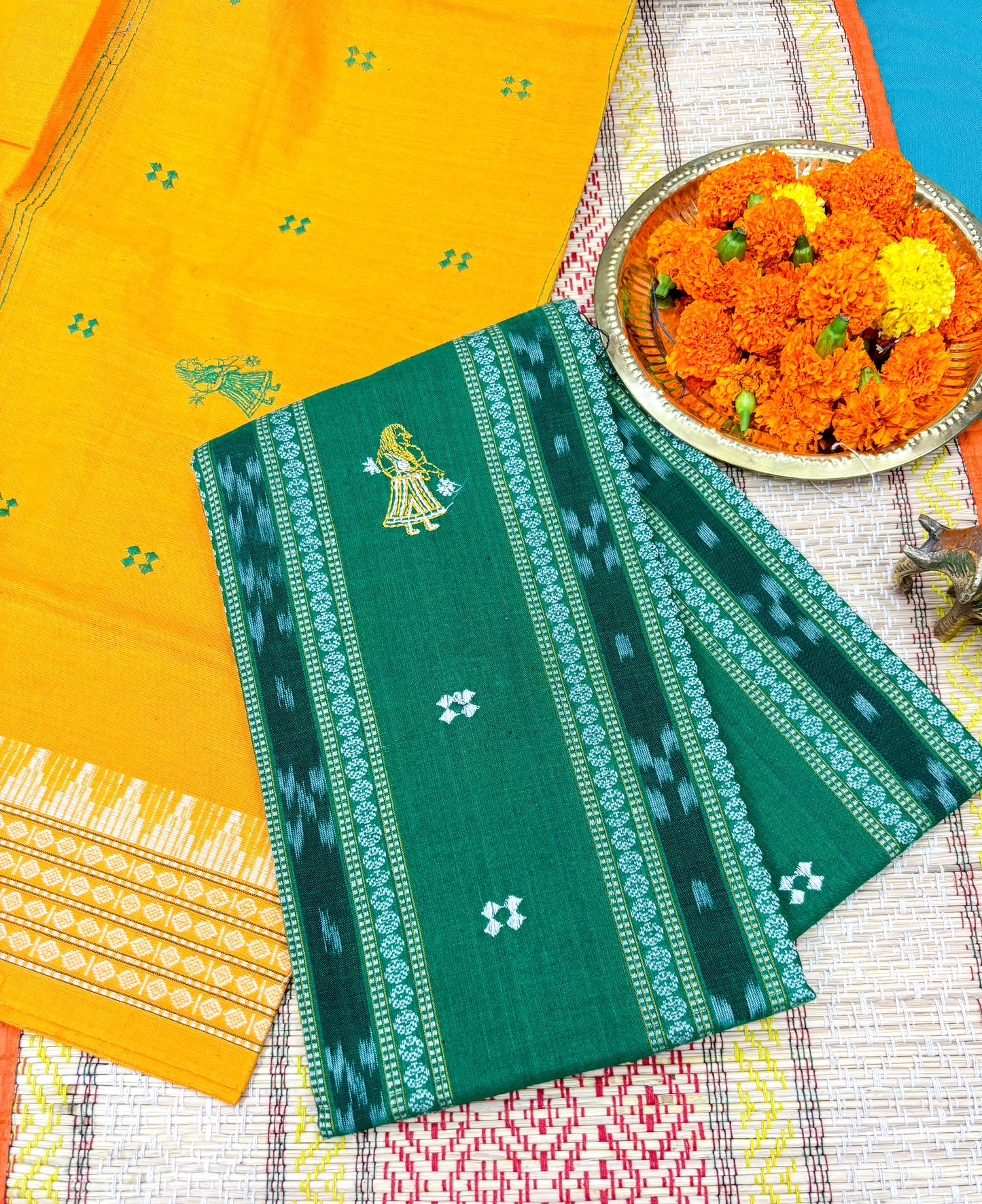 Pure cotton 3 unstitched suit set
Green with yellow