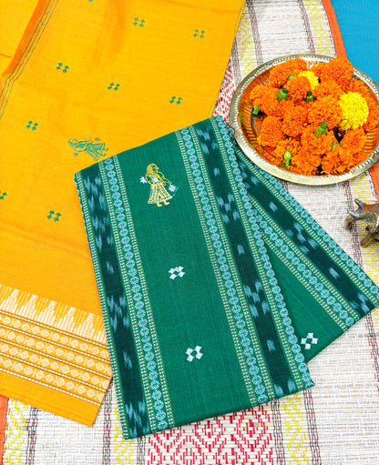 Pure cotton 3 unstitched suit set
Green with yellow