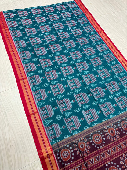 Green body temple cotton saree