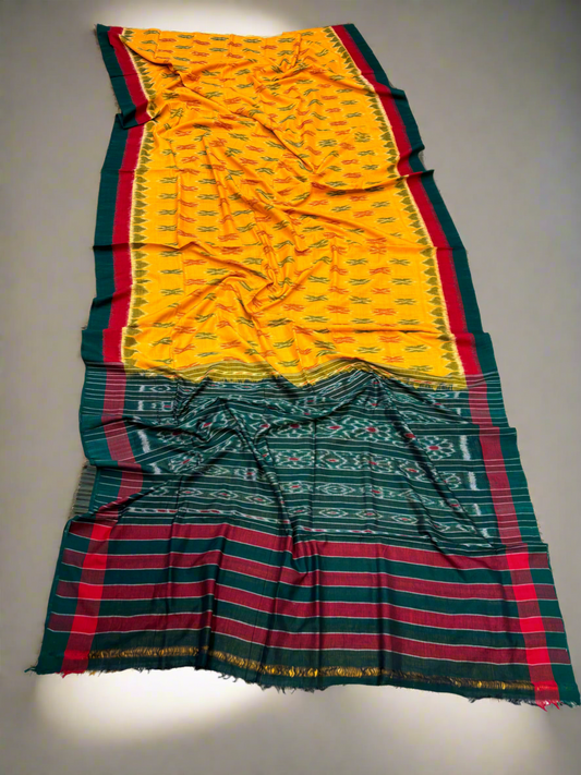 Body work yellow khandua cotton saree