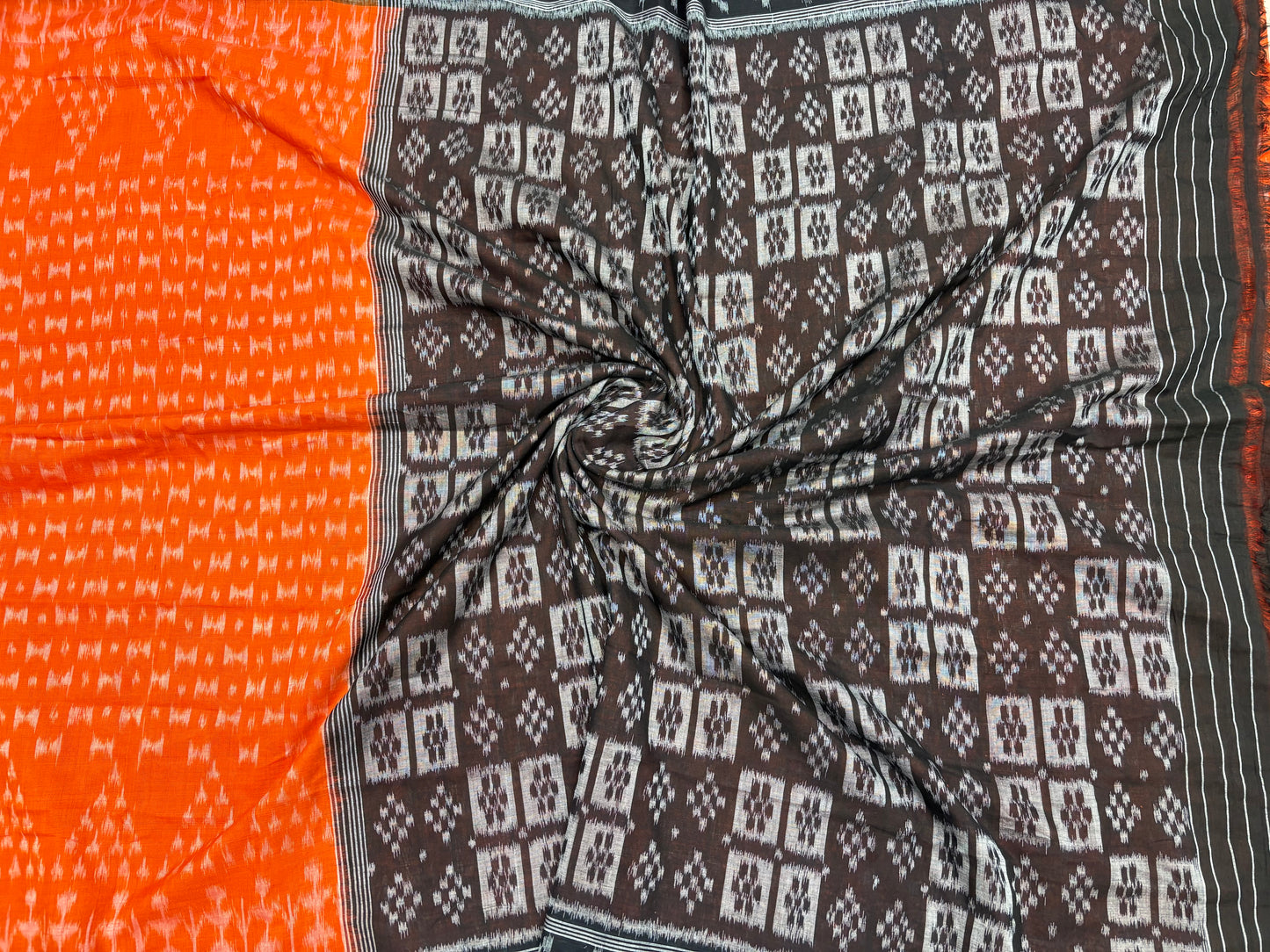 Special orange black khandua cotton saree