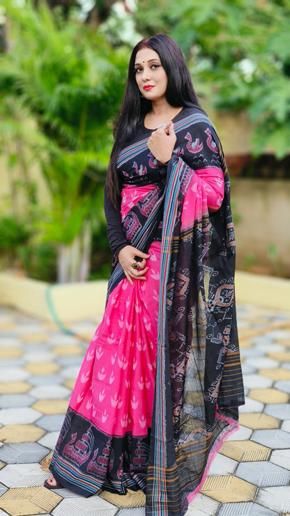 Pink scot Boat cotton saree