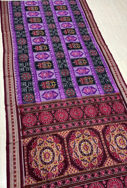 Double ikat flowers with Meroon border Sambalpuri cotton saree