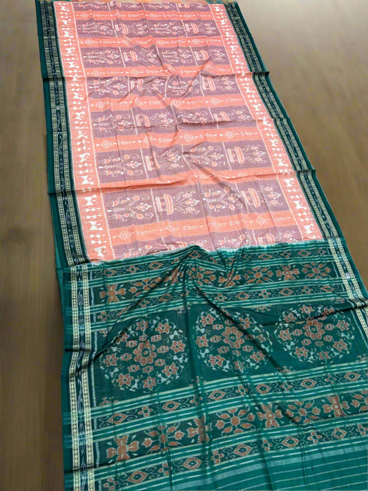 Lite orange khandua cotton saree