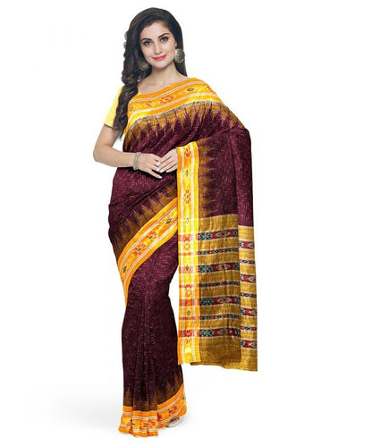 Meroon with yellow jharana cotton saree